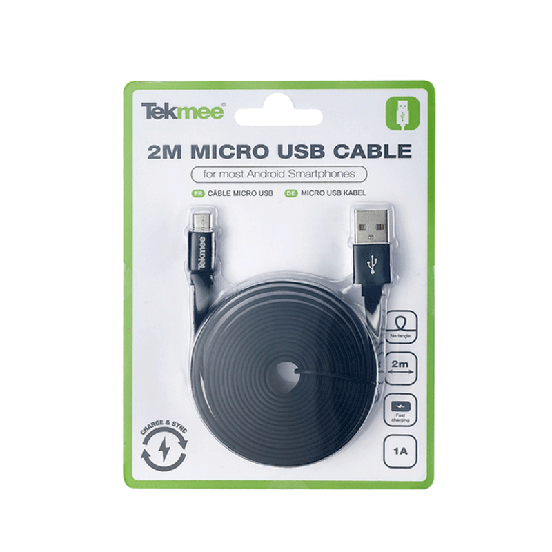Câble de charge USB vers Micro USB 2m - Tekmee - Black