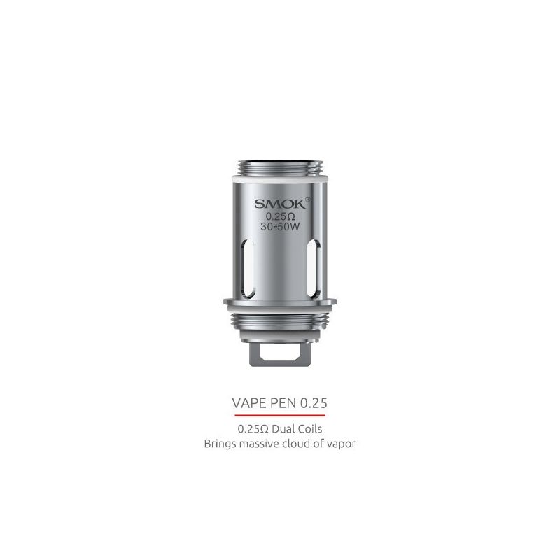 Résistances 0.25ohm pour Vape Pen par 5 - Smoktech - 0,25 Ohms